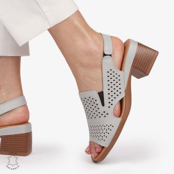 Sandale elegante din piele naturală CU STIL AJURAT CRL1404 GRI
