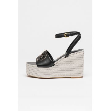 Sandale-espadrile wedge - Auriu/Negru