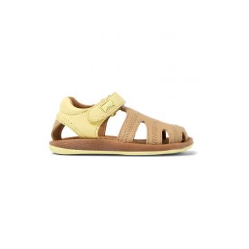 Sandale fisherman de piele cu velcro - Maro camel