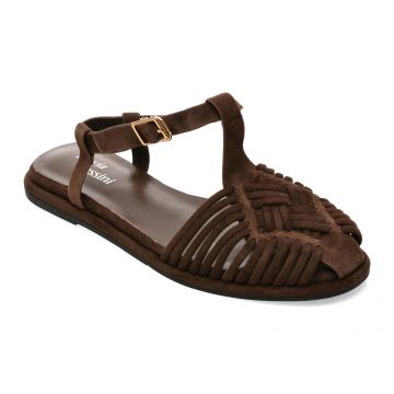 Sandale FLAVIA PASSINI maro, A397, din material textil si piele naturala