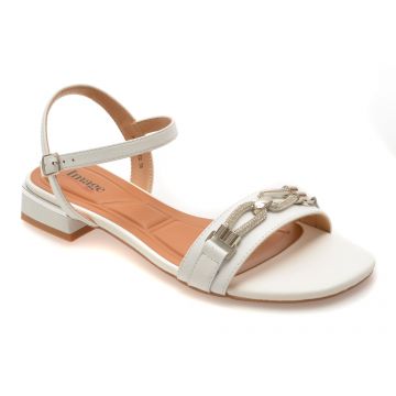 Sandale IMAGE albe, 250602, din piele naturala