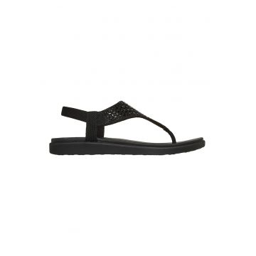 Sandale cu aplicatii de strasuri si bareta separatoare Meditation Luxe - Negru