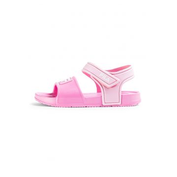 Sandale cu inchidere velcro si logo - Alb/Roz deschis