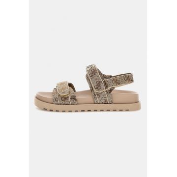 Sandale cu model logo si inchidere velcro - Auriu
