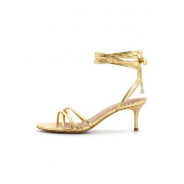 Sandale cu sireturi si toc stiletto - Auriu