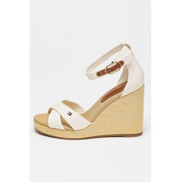 Sandale cu talpa wedge si broderie logo - Alb