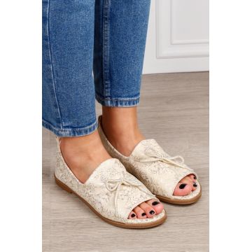 Sandale dama din piele Ecologica cu brant din piele naturala si fundita CRL1592 BEJ