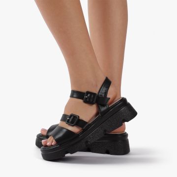 Sandale dama din Piele Ecologica cu talpa inalta CRL0823 Negru