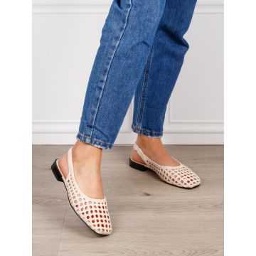 SANDALE dama din piele ecologica decupate cu design împletit si brant din piele naturala CRL1605 BEJ