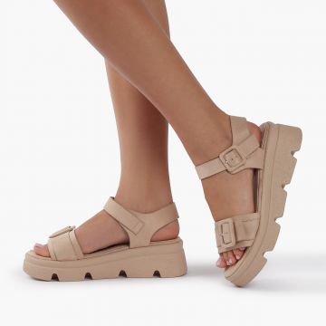 Sandale dama din Piele Ecologica Intoarsa cu talpa inalta CRL0822 BEJ