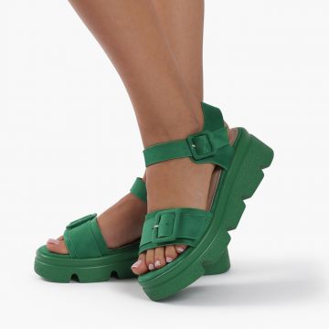 Sandale dama din Piele Ecologica Intoarsa cu talpa inalta CRL0822 Verde