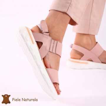 Sandale dama din Piele Naturala cu talpa Inalta CRL0197 ROZ