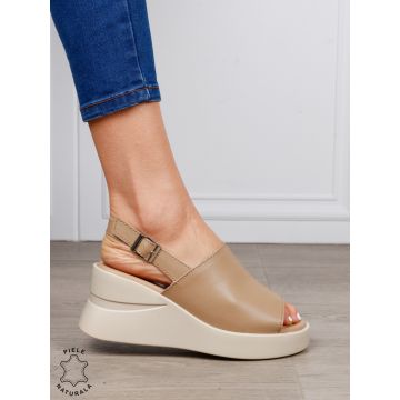 SANDALE DAMA DIN PIELE NATURALA CU VARF DECUPAT CRL1642 KHAKI