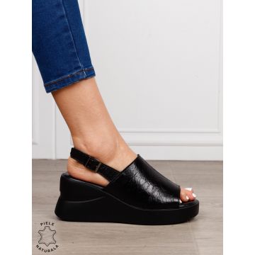 SANDALE DAMA DIN PIELE NATURALA CU VARF DECUPAT CRL1642 NEGRU