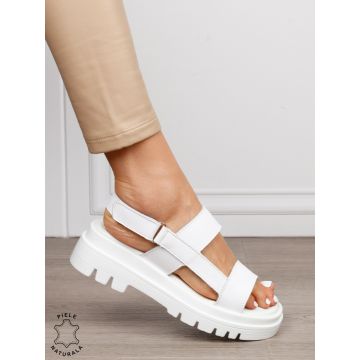 Sandale damă din piele naturală model casual chic CRL1654 ALB