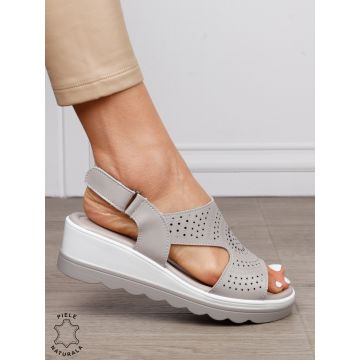 Sandale damă din piele naturală model casual cu barete simple CRL1663 GRI