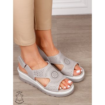 Sandale damă din piele naturală model casual cu barete simple CRL1663 GRI