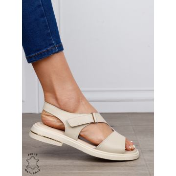 Sandale damă din piele naturală model casual cu talpă joasă și design modern CRL1646 BEJ