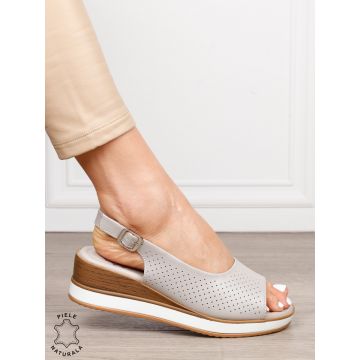 Sandale damă din piele naturală model clasic cu platformă și design versatil CRL1656 GRI