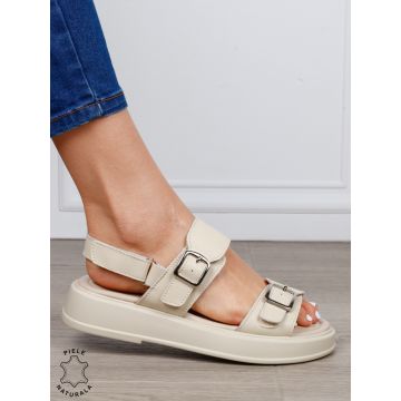 Sandale damă din piele naturală model premium cu catarame CRL1650 BEJ