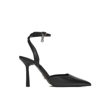 Sandale dama -  piele naturala - cu toc - negru