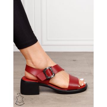 SANDALE Dama Piele Naturala cu toc patrat gros CRL1601 BORDO