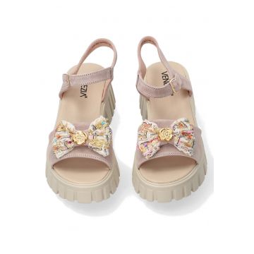 Sandale demi-wedge din piele intoarsa