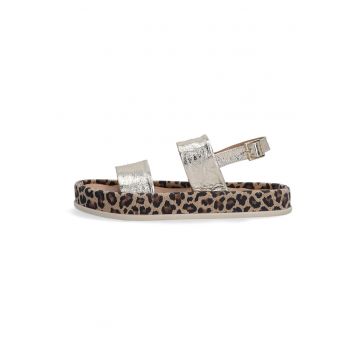 Sandale din piele aurie cu motiv animalier