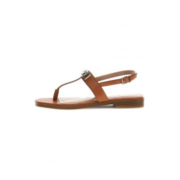 Sandale din piele cu bareta in T - Caramel