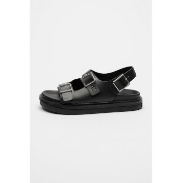 Sandale din piele cu talpa flatform si catarame - Negru