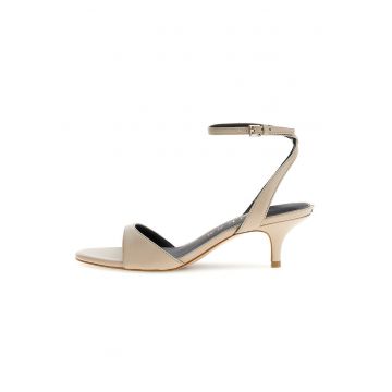 Sandale din piele cu toc kitten - Bej deschis