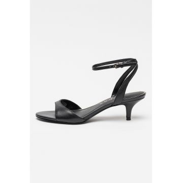 Sandale din piele cu toc kitten - Negru