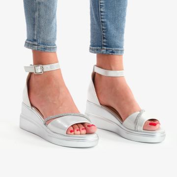 SANDALE DIN PIELE ECOLOGICA CU PLATFORMA CRL07828 ARGINTIU