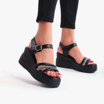 SANDALE DIN PIELE ECOLOGICA CU PLATFORMA SI STRASURI CRL0741