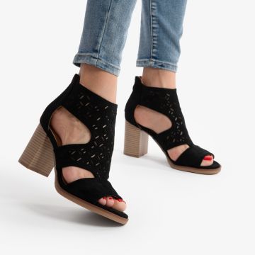 SANDALE DIN PIELE ECOLOGICA CU TOC GROS SI MODEL CRL0748 Negru