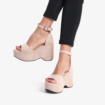 SANDALE DIN PIELE ECOLOGICA INTOARSA CU PLATFORMA CRL0737 BEIGE