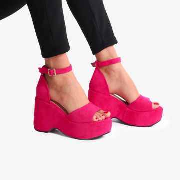 SANDALE DIN PIELE ECOLOGICA INTOARSA CU PLATFORMA CRL0737 Fuscia