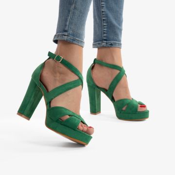 SANDALE DIN PIELE ECOLOGICA Intoarsa cu Toc Gros CRL0755 VERDE