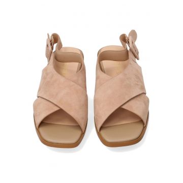Sandale din piele intoarsa cu barete in X