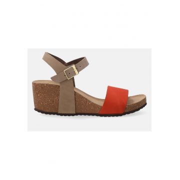 Sandale din piele nabuc cu talpa wedge