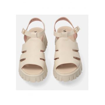 Sandale din piele naturala uni cu talpa demi-wedge