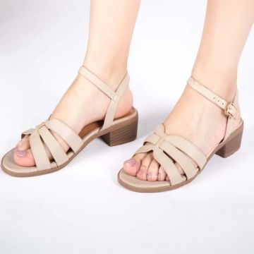 Sandale Elegante cu Toc din Piele Ecologica CRL0142 BEJ