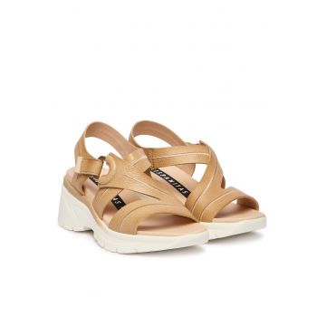 Sandale femei -  piele naturala - bej - sistem inchidere Velcro