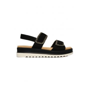 Sandale femei -  piele naturala - negru - inchidere velcro - talpa groasa