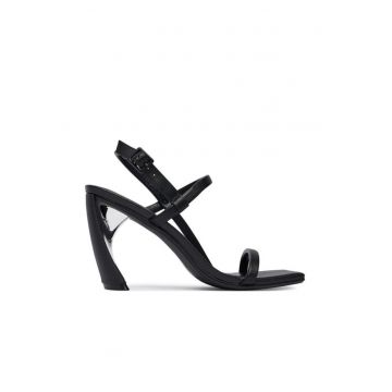 Sandale femei -  piele naturala - negru - toc clasic