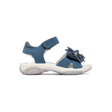 Sandale Fete -  piele naturala - albastru - cu modele florale