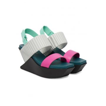 Sandale pentru femei -  piele naturala - multicolor - sistem inchidere Velcro