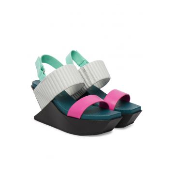 Sandale pentru femei -  piele naturala - multicolor - sistem inchidere Velcro