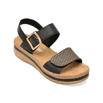 Sandale RIEKER negre, V0951, din piele naturala