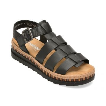 Sandale RIEKER negre, V7904, din piele naturala